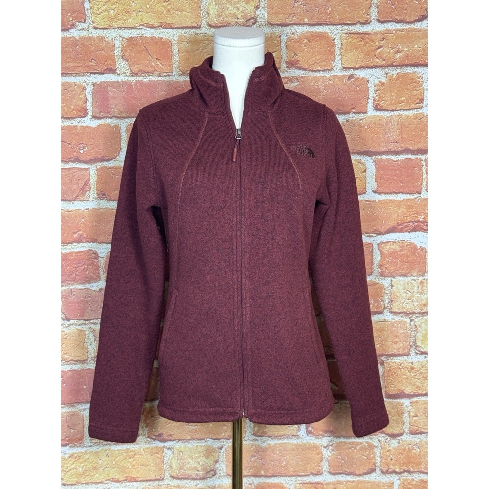 The North Face Women's Small Full-Zip Pocket Hoodie Fleece Jacket Heathered Red